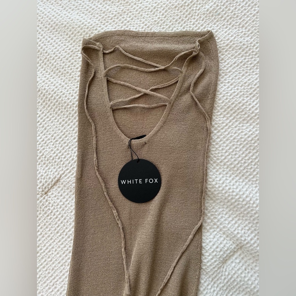White Fox Strapless Maxi Dress Dusty Olive in XS. New with tags.